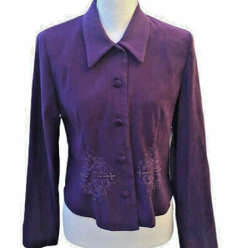 Jessica Howard Purple Short Embossed Blazer Jacket Size 6